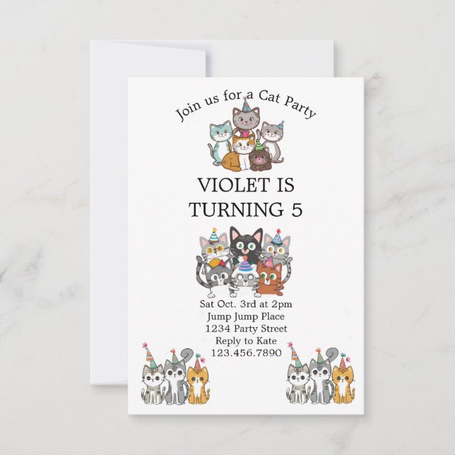 Invitation Chat Tastic Kitty Chat Anniversaire Fête Avec Huil (Devant)