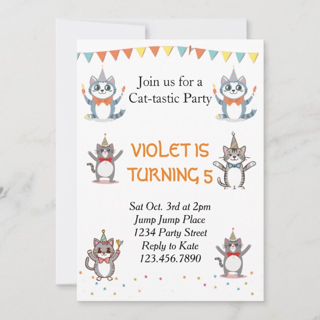 Invitation Chat Tastic Kitty Chat Anniversaire Fête Avec Huil (Devant)