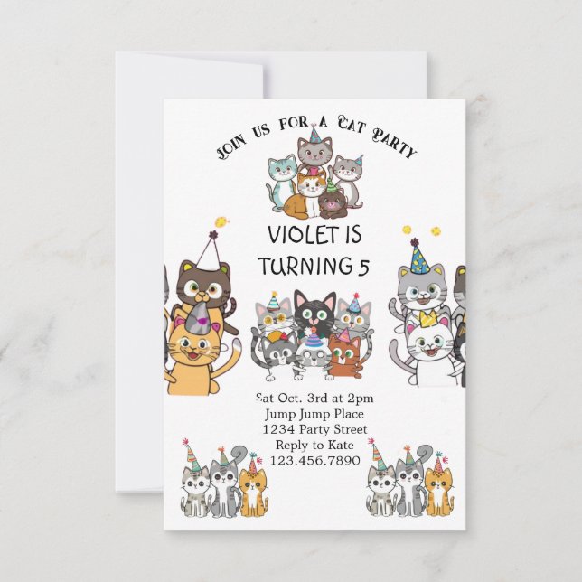 Invitation Chat Tastic Kitty Chat Anniversaire Fête Avec Huil (Devant)