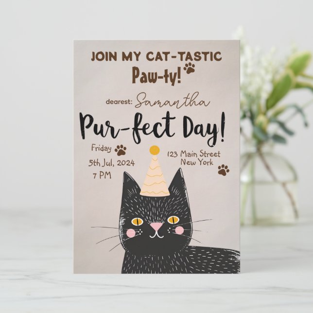 Invitation Chat-Tastic Paw-ty ! Anniversaire de Pur - Chat no (Debout devant)