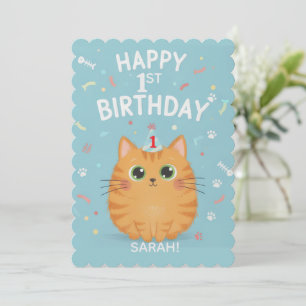 Invitation Chat Tigré Orange Mignon 1er Anniversaire   Person
