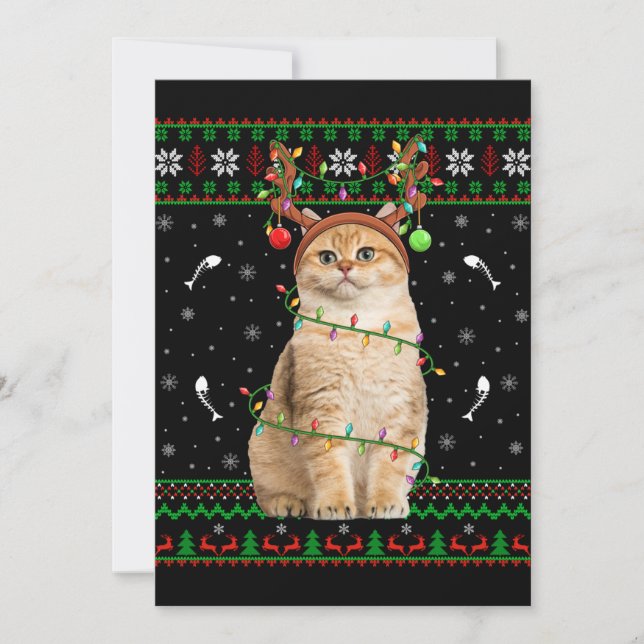 Invitation Chat Ugly Xmas Sweater Lighting Père Noël Chat Noë (Devant)