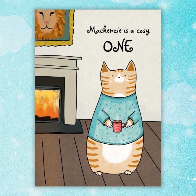 Invitation Chat Whimsical Cosy ONE Chat Hiver 1er Anniversair (Créateur téléchargé)