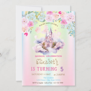 Invitation Château à l'aquarelle Fleurs Iridescentes  Anniver
