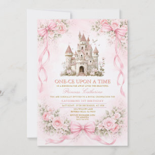 Invitation Château au Nœud Rose Premier Anniversaire