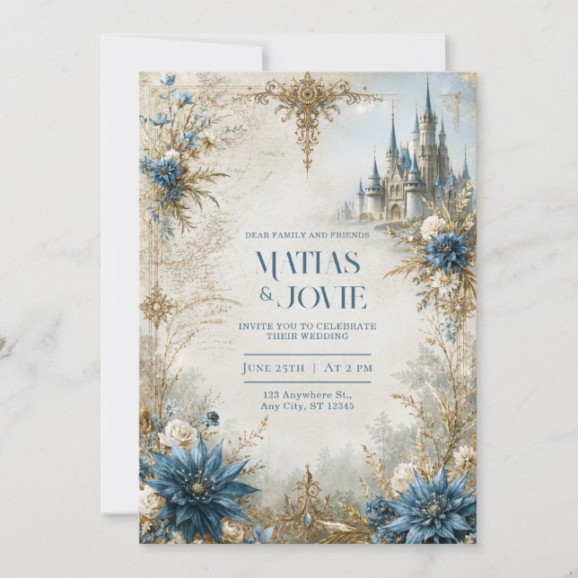 Invitation Château Blue Blossom Mariage (Devant)