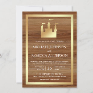 Invitation Château Carrosse de Conte de Fées en Or Code QR Ma