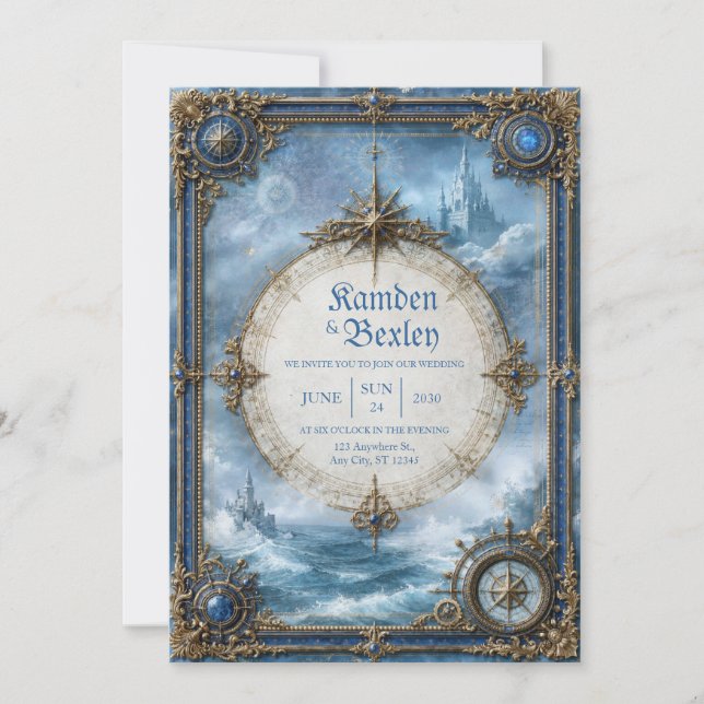 Invitation Château de compas de saphir Mariage (Devant)