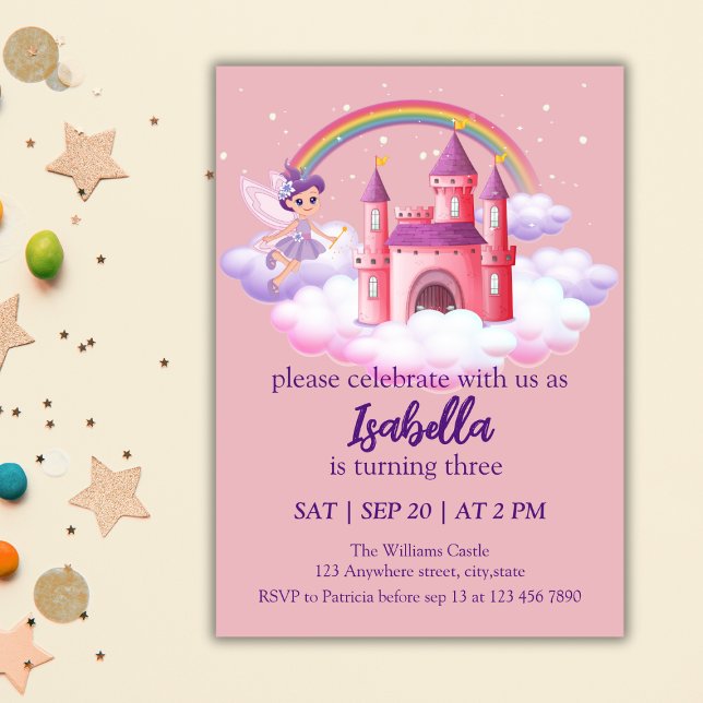 Invitation Château de conte de fées arc-en-ciel pour l'annive (Créateur téléchargé)