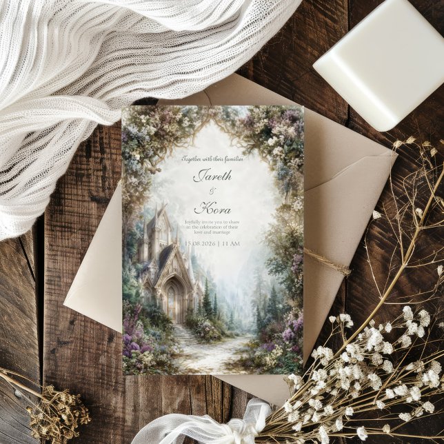 Invitation Château de Conte de Fées Arche Florale Forêt Brume (Créateur téléchargé)