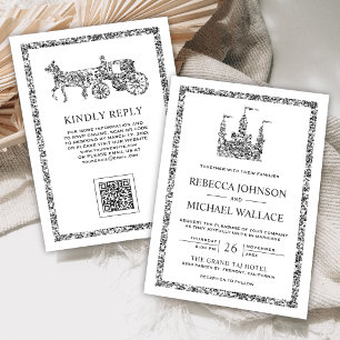 Invitation Château de conte de fées argenté Carrosse Code QR 