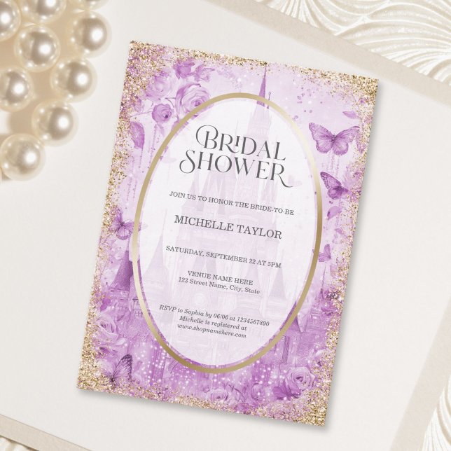 Invitation Château de conte de fées de la forêt enchantée flo (Enchanted Forest Fairytale Castle Floral Bridal Invitation)