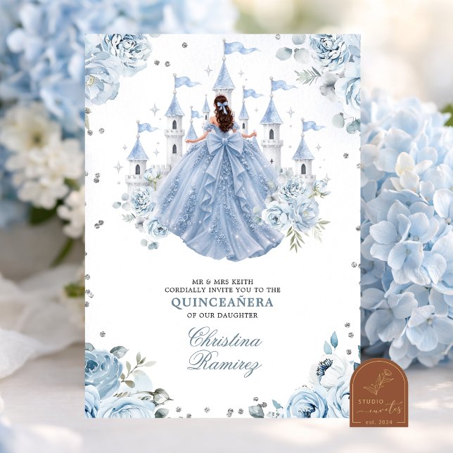 Invitation Château de conte de fées de princesse bleu poussié (Créateur téléchargé)