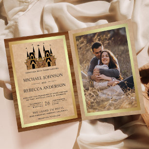 Invitation Château de conte de fées Kraft Wood Photo Code QR