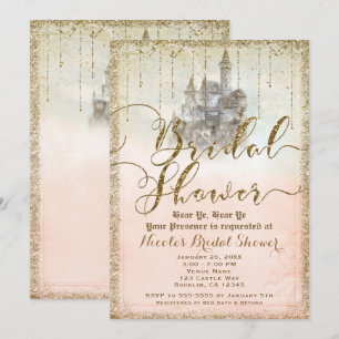 Invitation Château de conte de fées pailleté or Shower de mar