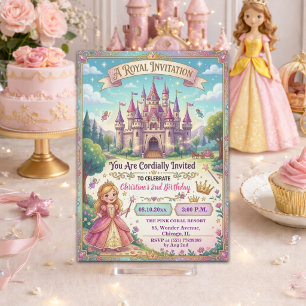 Invitation Château de conte de fées Princesse 2e anniversaire