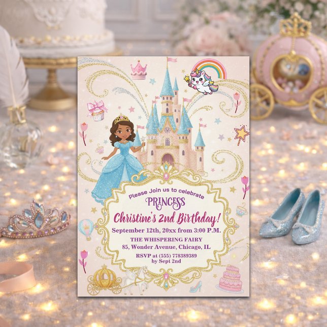 Invitation Château de conte de fées Princesse 2e fête d'anniv (Créateur téléchargé)