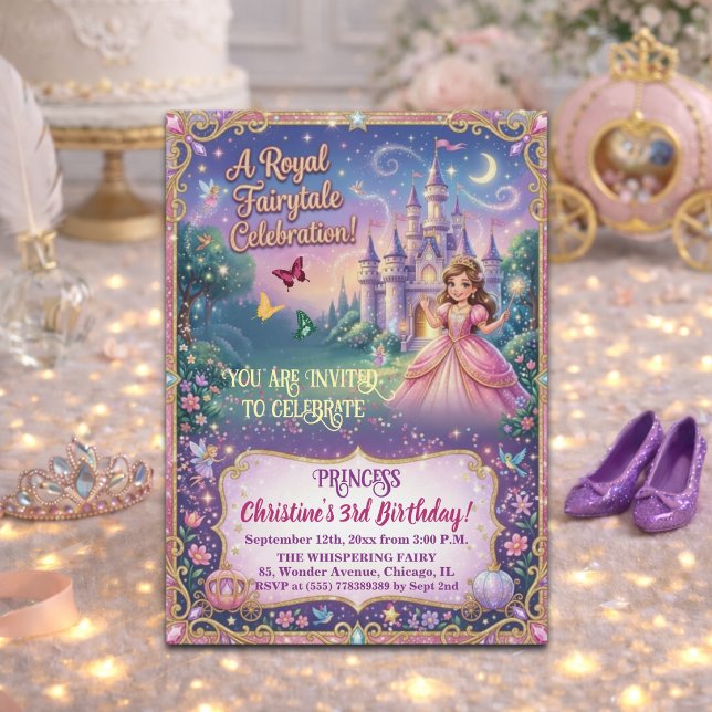Invitation Château de conte de fées Princesse 3e anniversaire (Créateur téléchargé)
