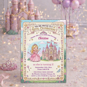 Invitation Château de conte de fées Princesse 3ème Anniversai