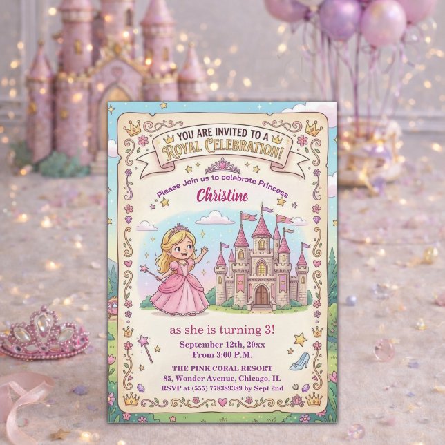 Invitation Château de conte de fées Princesse 3ème Anniversai (Créateur téléchargé)