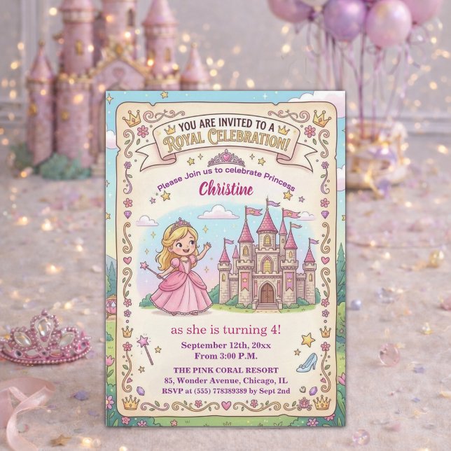 Invitation Château de conte de fées Princesse 4ème Anniversai (Créateur téléchargé)