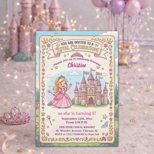 Invitation Château de conte de fées Princesse 5ème Anniversai (Créateur téléchargé)