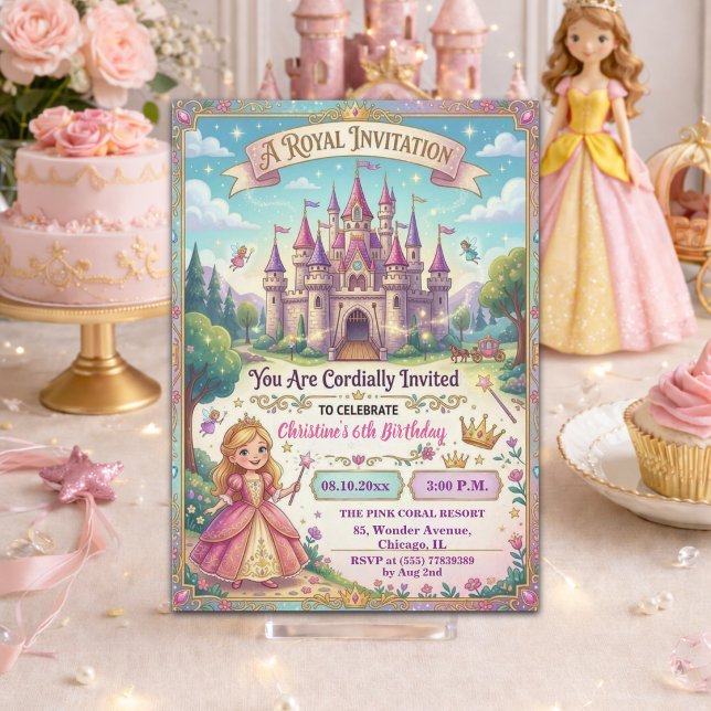 Invitation Château de conte de fées Princesse 6ème Anniversai (Créateur téléchargé)
