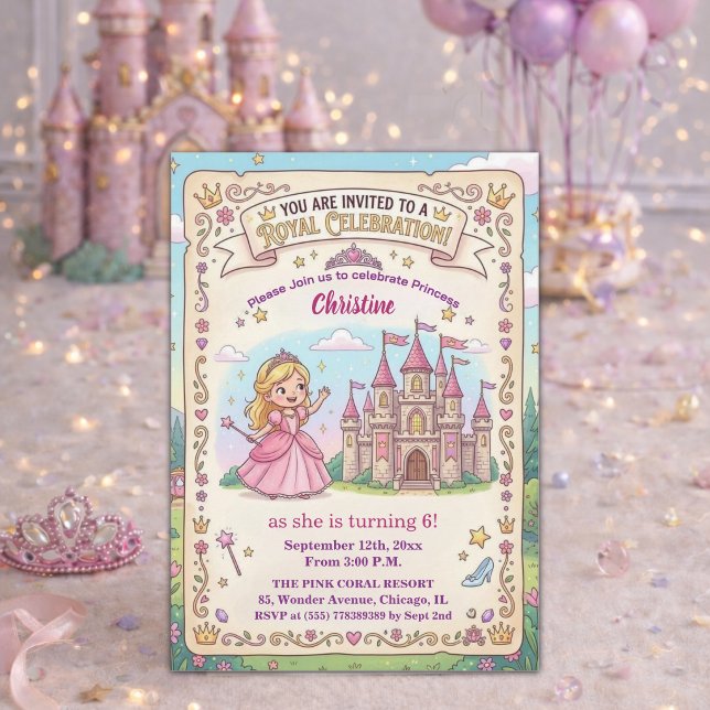 Invitation Château de Conte de Fées Princesse 6ème Anniversai (Créateur téléchargé)