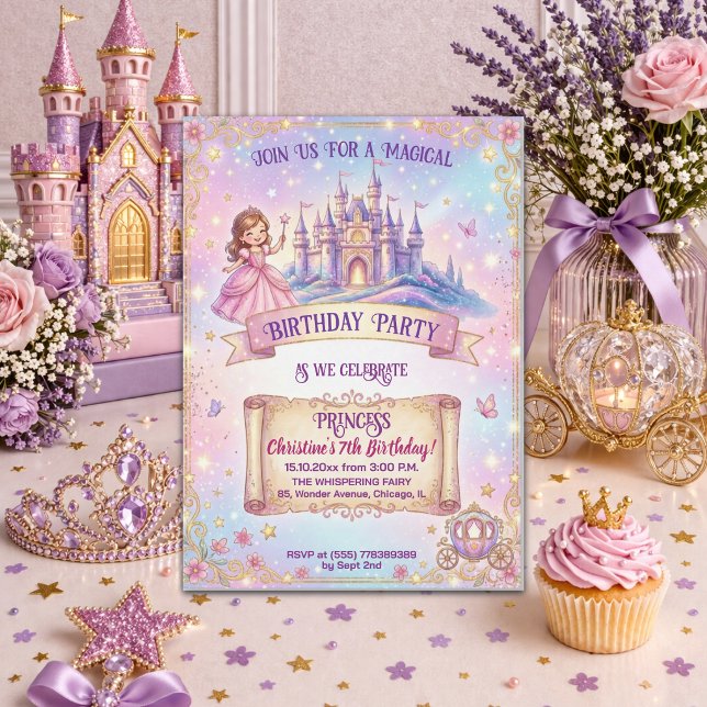 Invitation Château de conte de fées Princesse 7e Anniversaire (Créateur téléchargé)