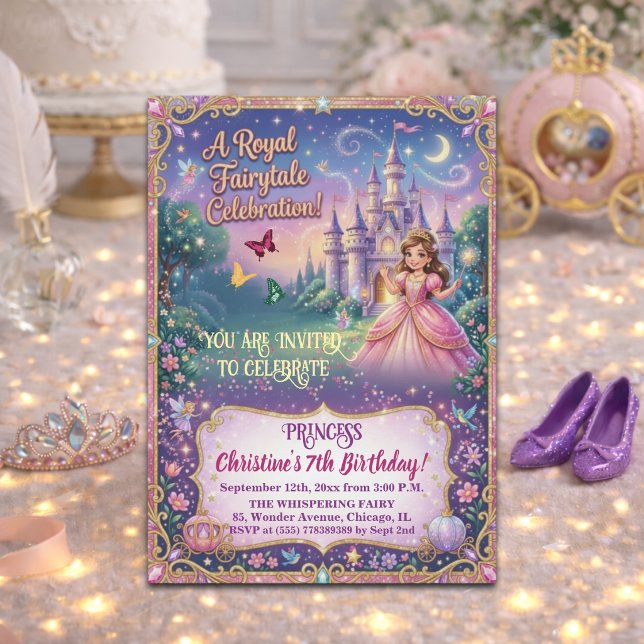 Invitation Château de conte de fées Princesse 7e fête d'anniv (Créateur téléchargé)