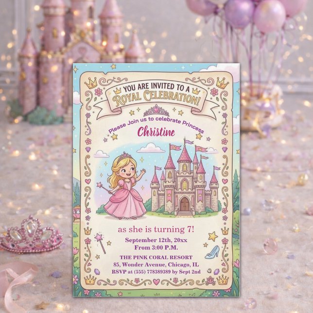 Invitation Château de Conte de Fées Princesse 7ème Anniversai (Créateur téléchargé)