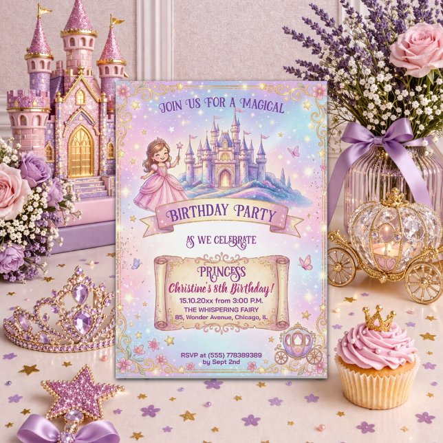 Invitation Château de conte de fées Princesse 8e anniversaire (Créateur téléchargé)