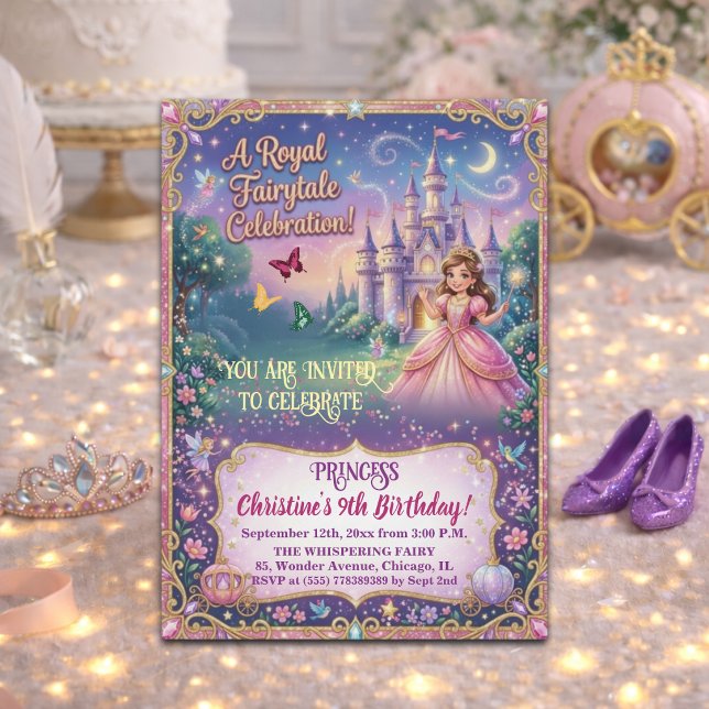 Invitation Château de conte de fées Princesse 9e anniversaire (Créateur téléchargé)