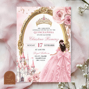 Invitation Château de conte de fées Princesse Rose Gold Quinc