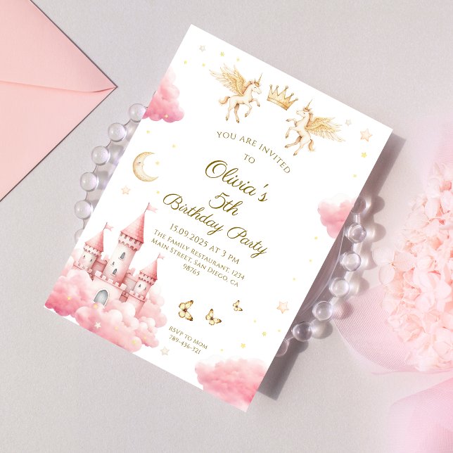 Invitation Château de conte de fées rose capricieux pour anni (Créateur téléchargé)