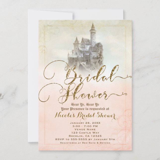 Invitation Château de conte de fées rose pour la douche de la (Devant)