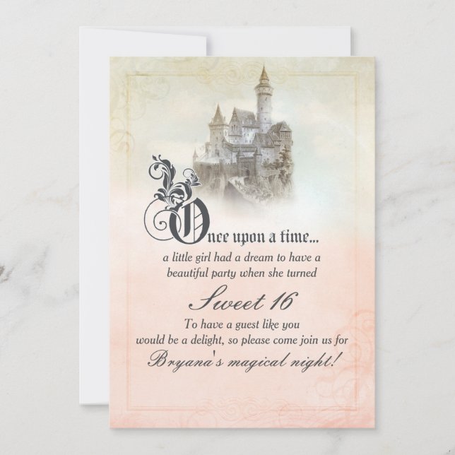 Invitation Château de conte de fées rose rêveur pour Sweet 16 (Devant)