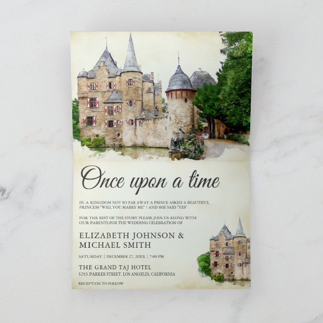 Invitation Château de Conte de Fées Rustique Code QR Mariage (Intérieur)