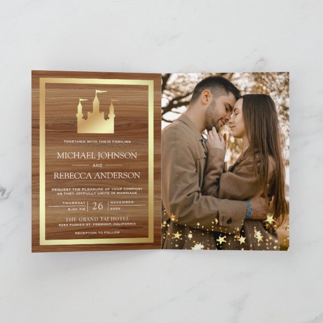 Invitation Château de Contes de Fées en Or Code QR Mariage (Intérieur)