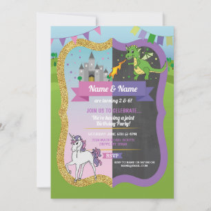 Invitation Château de dragon princesse licorne garçon fille c