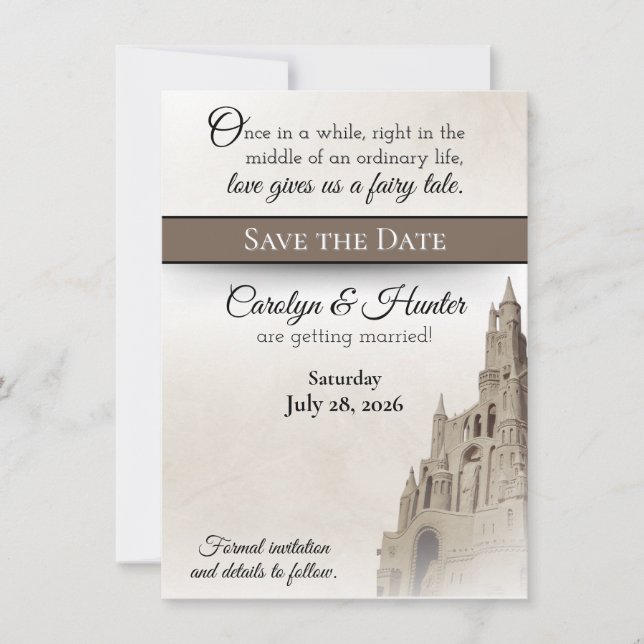 Invitation Château de Fairytale Mariage Enregistrer la date (Devant)