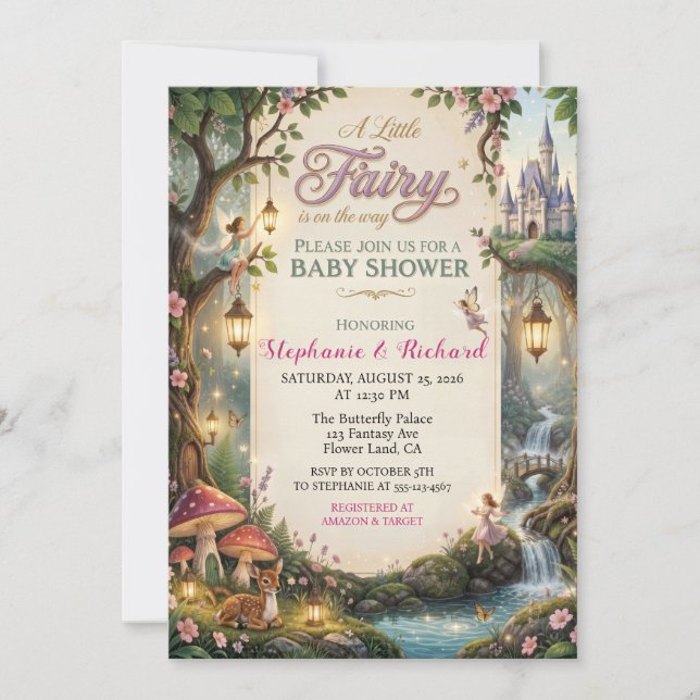 Invitation Château de fantaisie rose de princesse fée (Devant)
