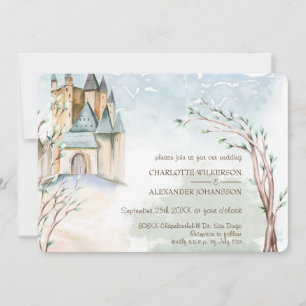 Invitation Château de fée en aquarelle dans la forêt
