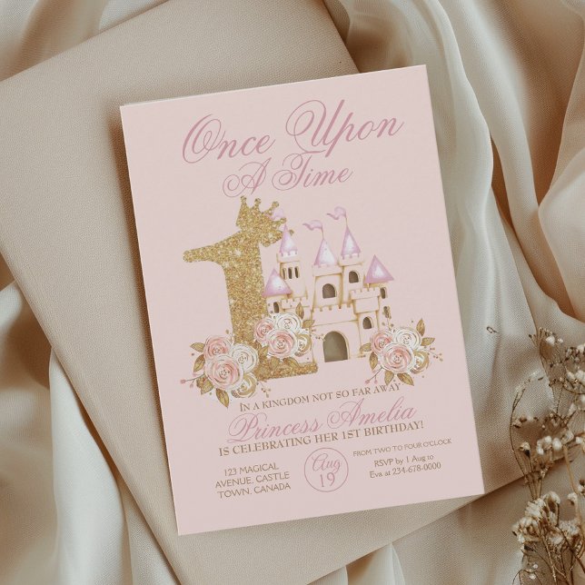 Invitation Château de la Couronne rose Princesse 1er annivers (Créateur téléchargé)
