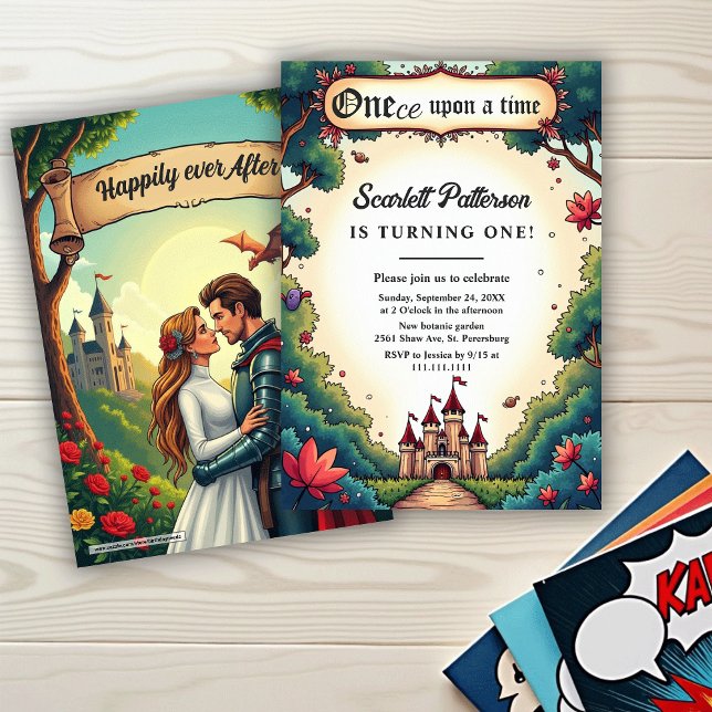 Invitation Château de la Forêt Enchantée Conte de Fées 1er An (Créateur téléchargé)