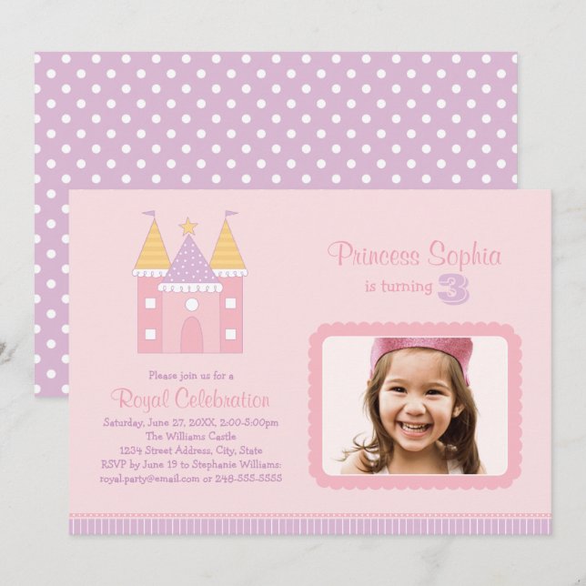 Invitation Château de la Princesse Royale Photo Filles Annive (Devant / Derrière)