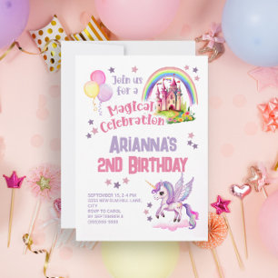 Invitation Château de licorne pour les 2 ans d'une petite fil