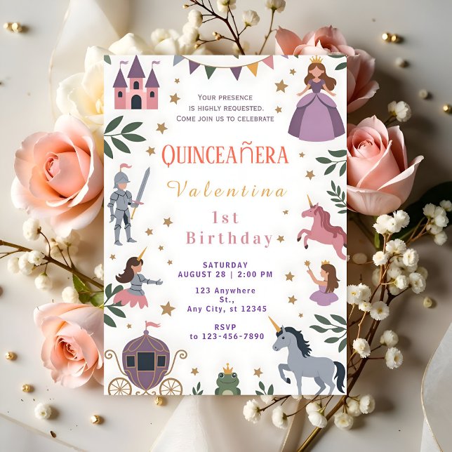 Invitation Château de licorne princesse 1er anniversaire (Créateur téléchargé)