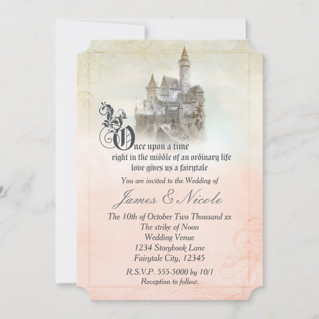 Invitation Château de Mariage de Conte de Fées Rose Rêveur po (Devant)
