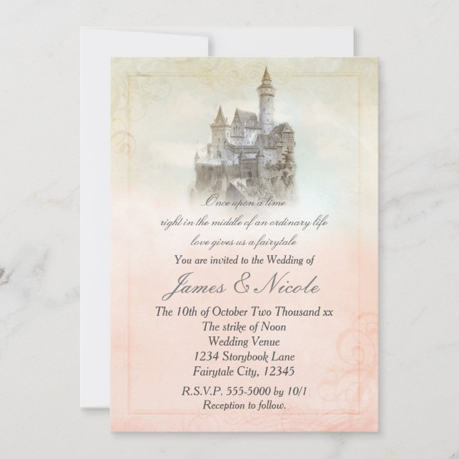 Invitation Château de Mariage du Livre de Contes de Fées Rose (Devant)